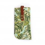 Leather Glasses Case / Sunglasses Case: Tropical Banana Leaves – Green