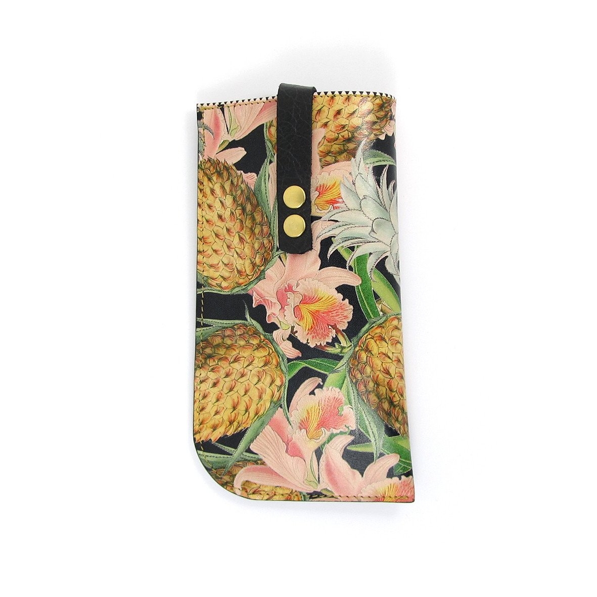 Leather Glasses Case / Sunglasses Case – Tropical Pineapples – Pink