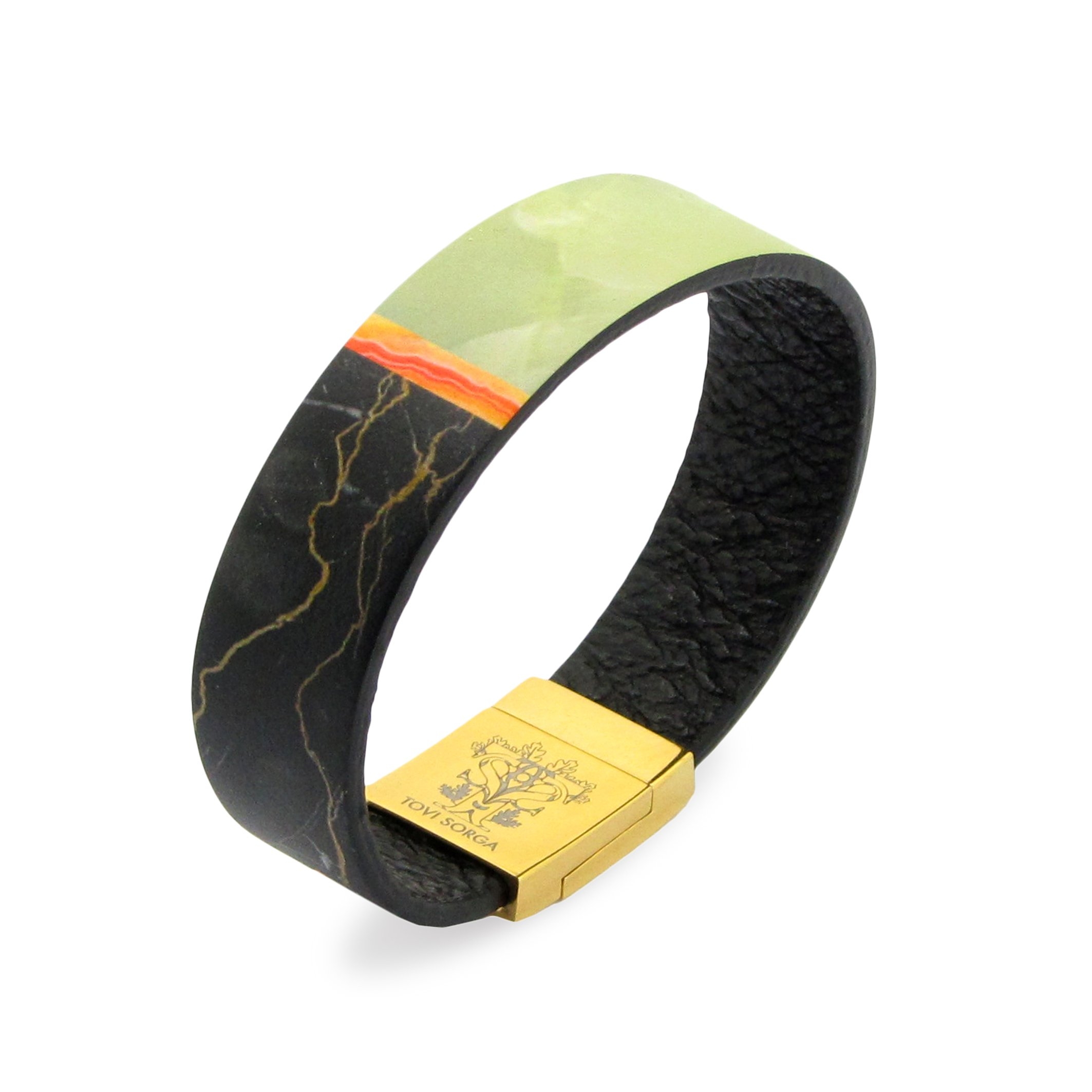 Leather Contactless Payment Bracelet: Black Jade – Extra-Small / Black