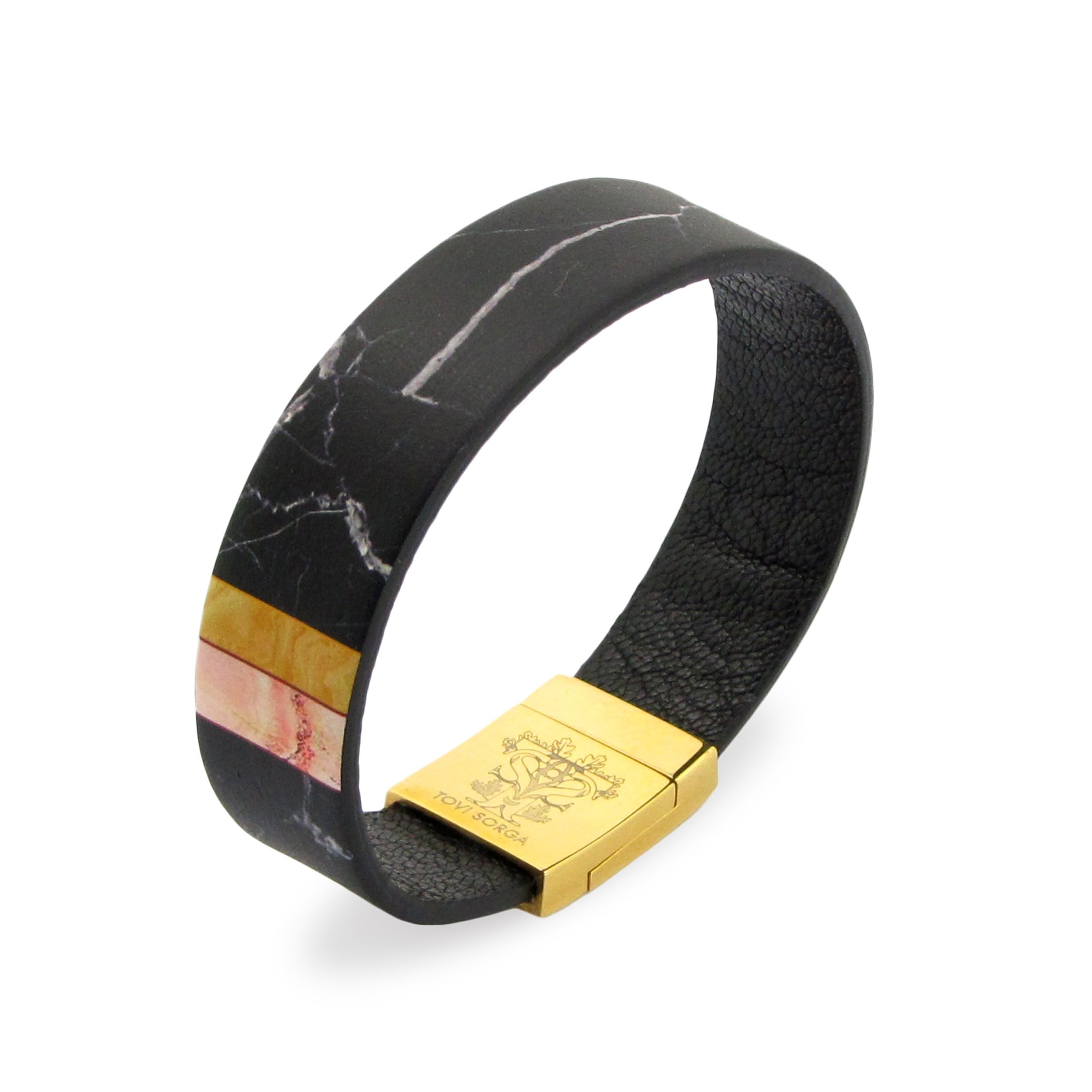 Leather Contactless Payment Bracelet: Black Marble – Extra-Small / Black