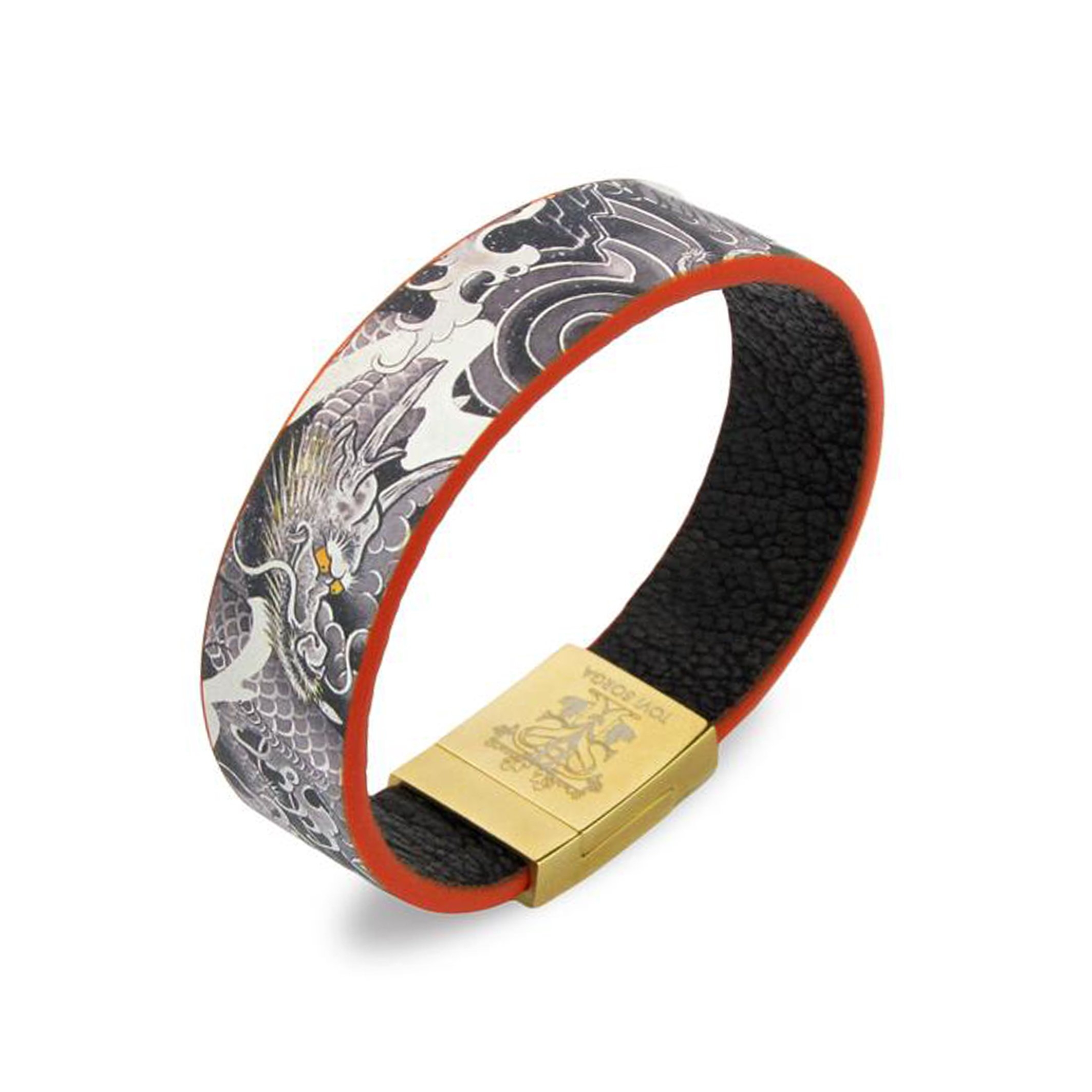 Leather Contactless Payment Bracelet – Tattoo – Extra-small / Black and White