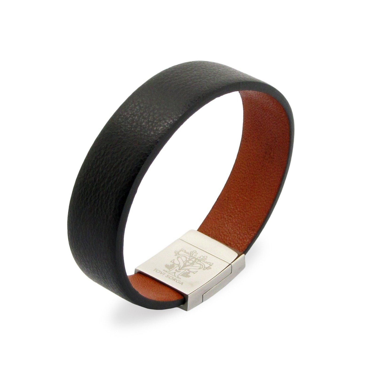 Leather Contactless Payment Bracelet: Black on Tan – Extra-Small / Black
