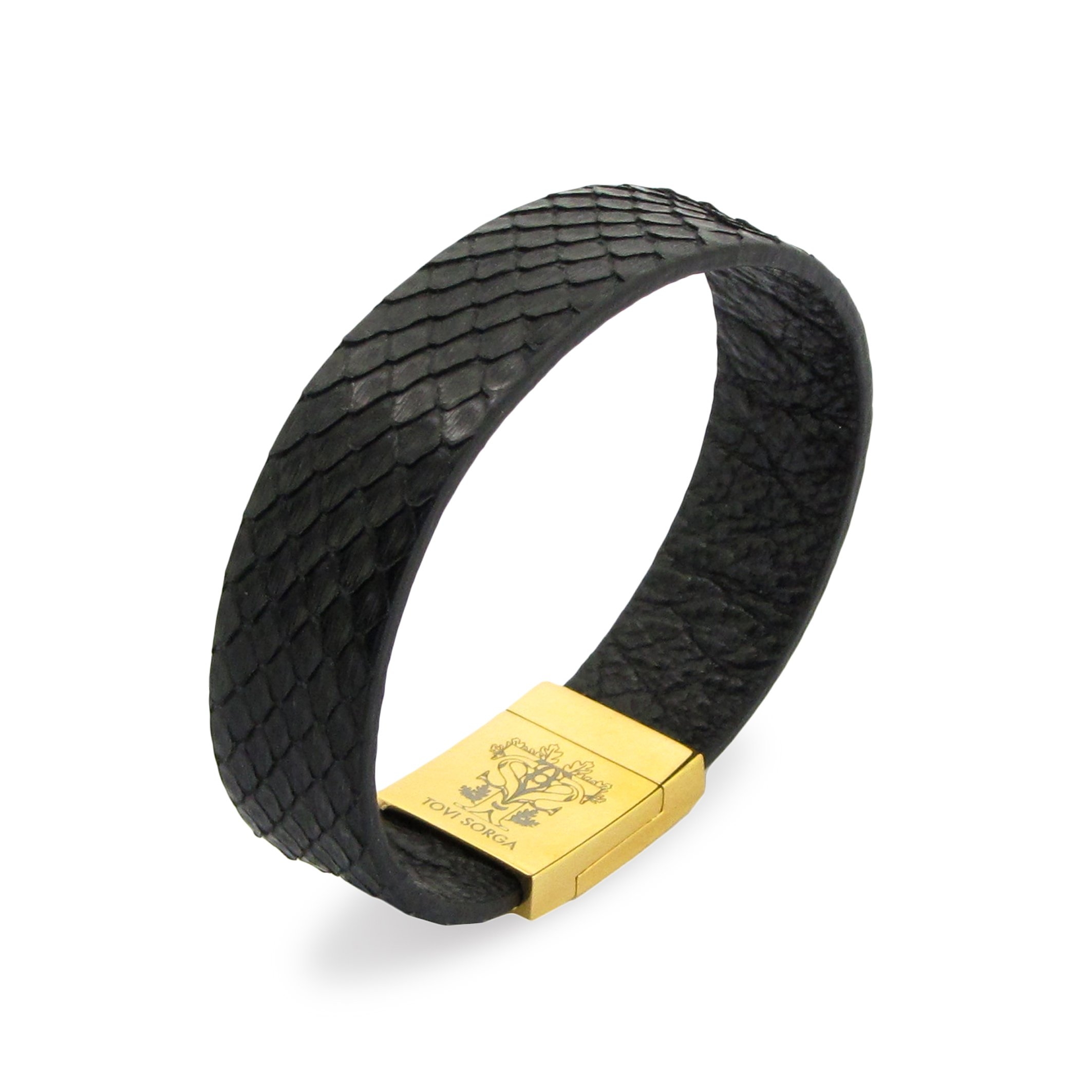 Leather Contactless Payment Bracelet: Black Snakeskin – Extra-Small / Black