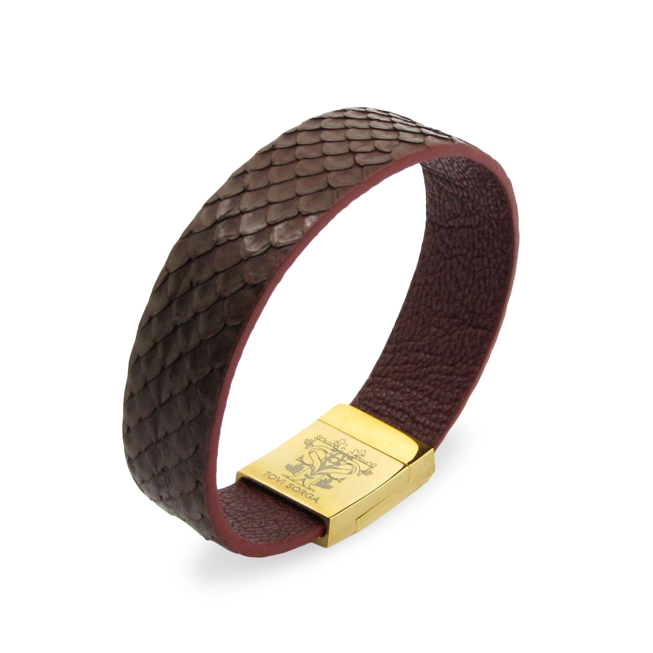 Leather Contactless Payment Bracelet: Brown Snakeskin – Extra-Small / Brown