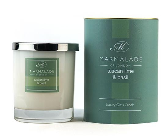 Marmalade of London Tuscan lime & Basil Glass Candle & Gift Box – 50hrs Burn