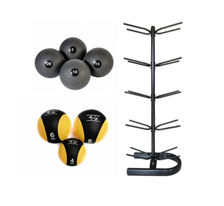 Set of 5 Medicine & 5 Slam Balls + Rack – Medicine & Slam Balls – Custom Gym Equipment