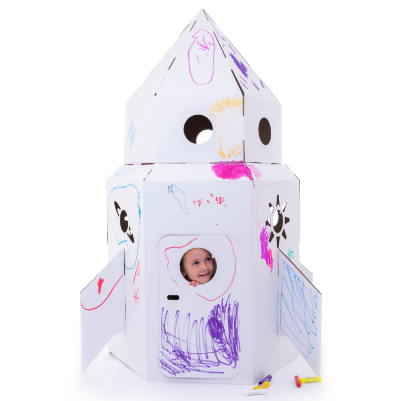 Kid-Eco Rocket – White – Eco Friendly & Customisable Playhouses – Kid Eco Crafts – Colour In Cardboard Playhouses