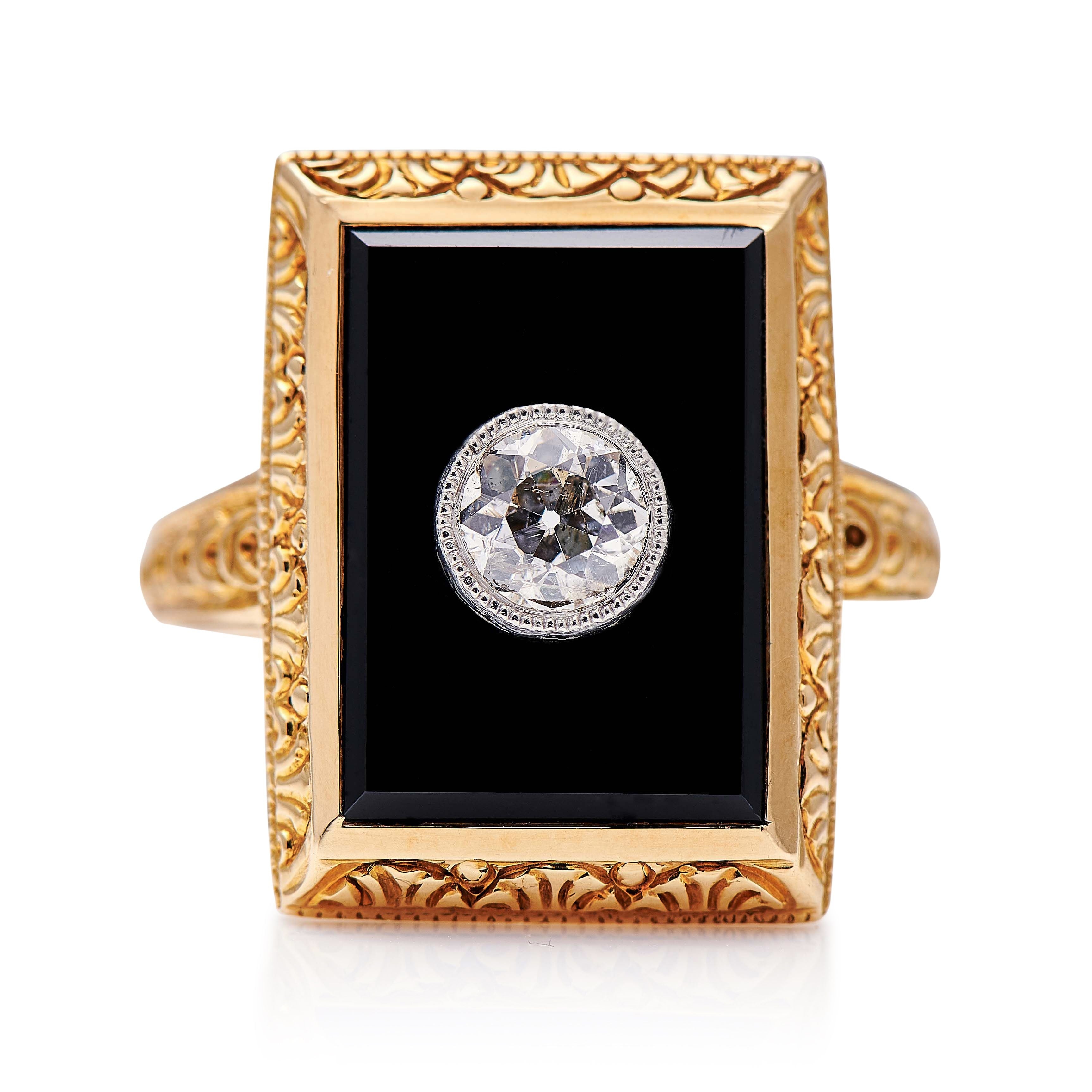 Art Deco, 14ct Gold, Diamond and Onyx Ring – Vintage Ring – Antique Ring Boutique