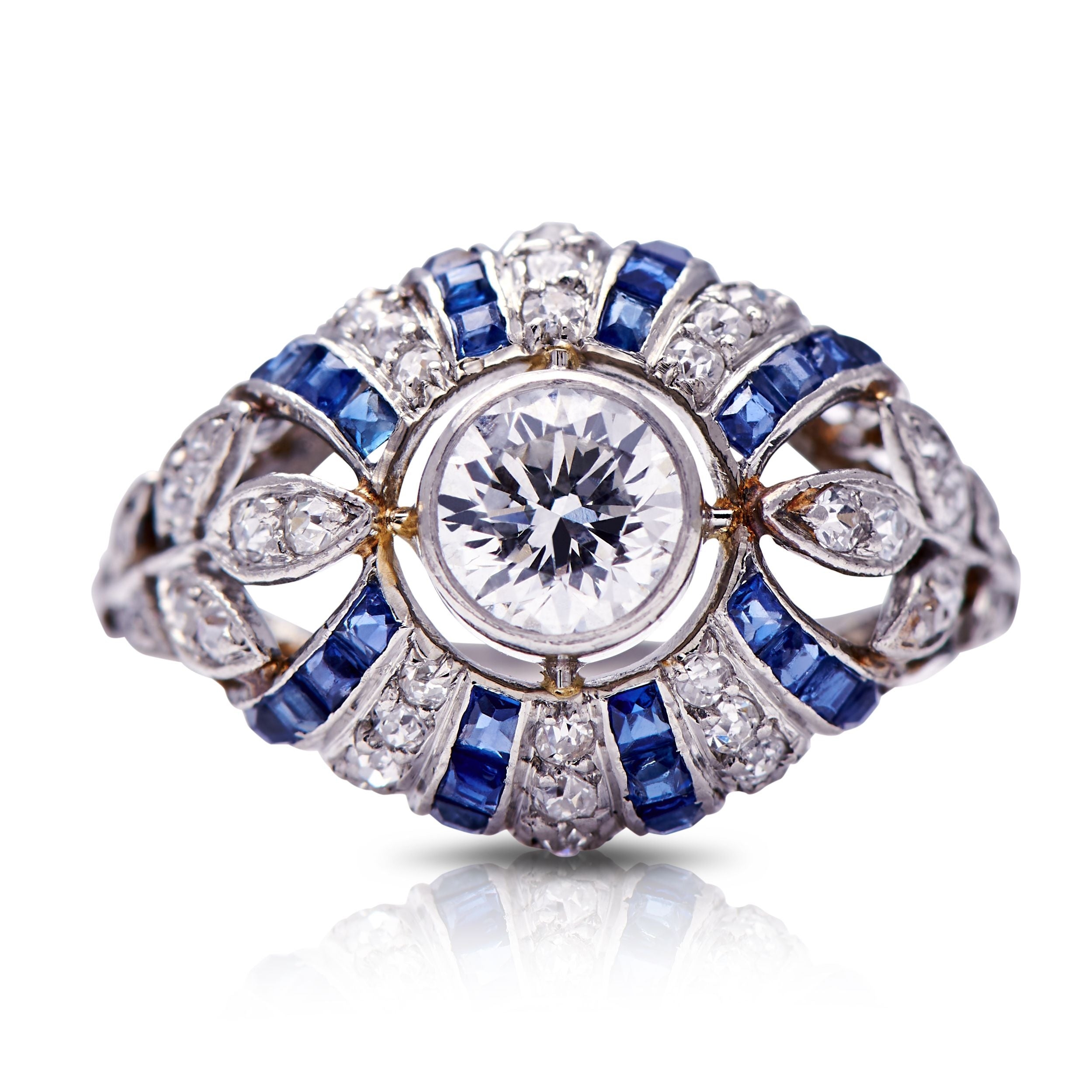 Edwardian, Platinum, Sapphire and Diamond Bombé Ring – Vintage Ring – Antique Ring Boutique