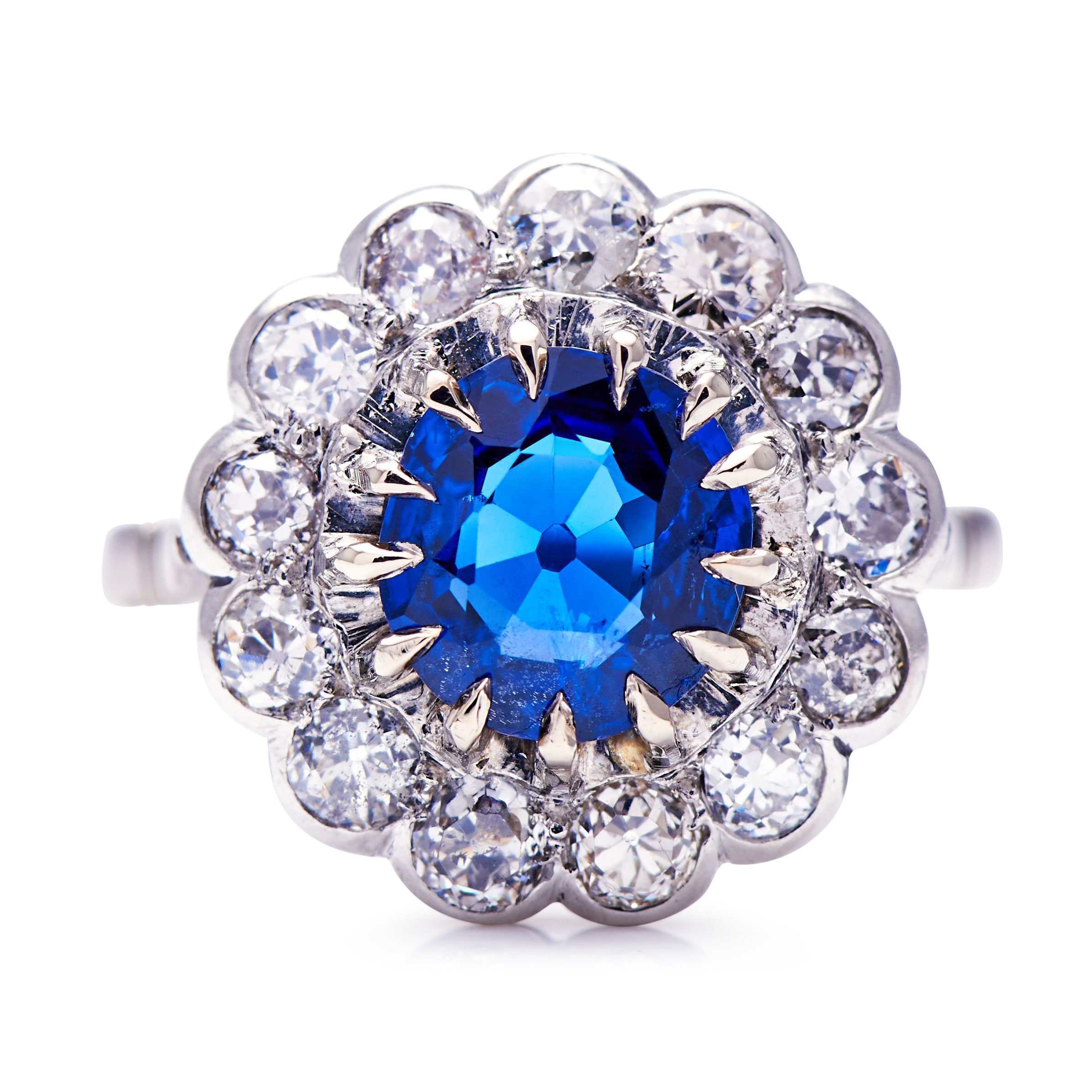 Art Deco, 18ct White Gold, Burmese Sapphire and Diamond Ring – Vintage Ring – Antique Ring Boutique