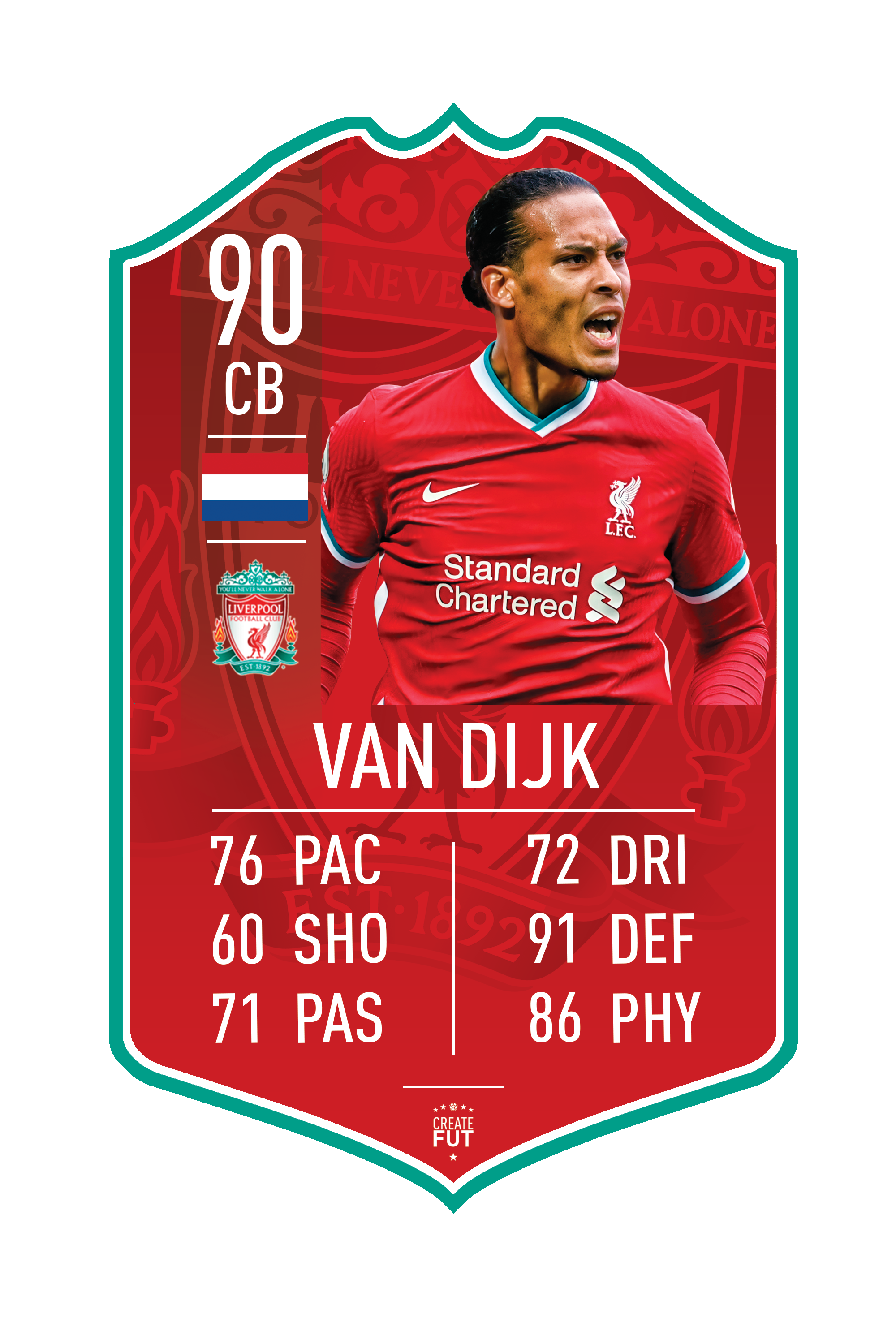 Virgil Van Dijk LFC pre-made card – A4 | (21cm x 29.7cm) – Fifa Ultimate Team Card – Create FUT