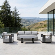 VAREL 4-Piece Sofa Set With TALARA Coffee Table – 2 Armchairs + 3-Seater – Designed For Flexibility & Comfort – Aluminium – For Outdoor Entertainment