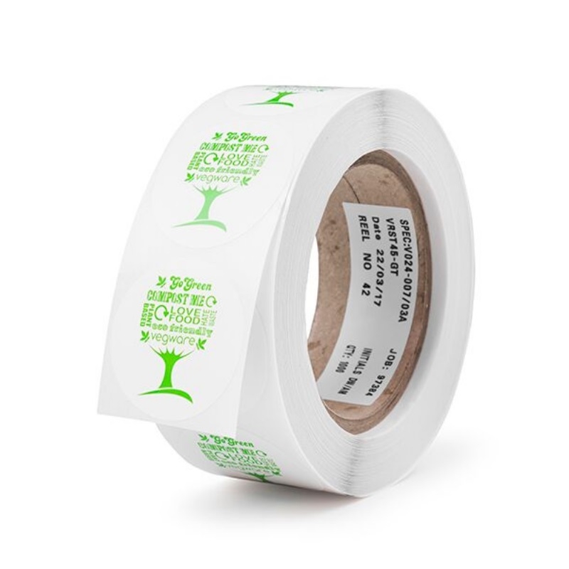 45cm Round Compostable Sticker – Green Tree design – Case (1000)