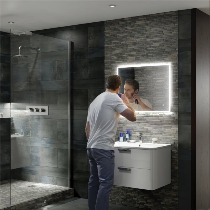 HiB Vega – Rectangular LED Illuminated Bathroom Mirror – Vega 80: H60 x W80 x D5.5cm – HiB LED Illuminated Bathroom Mirrors – Stylishly Sophisticated