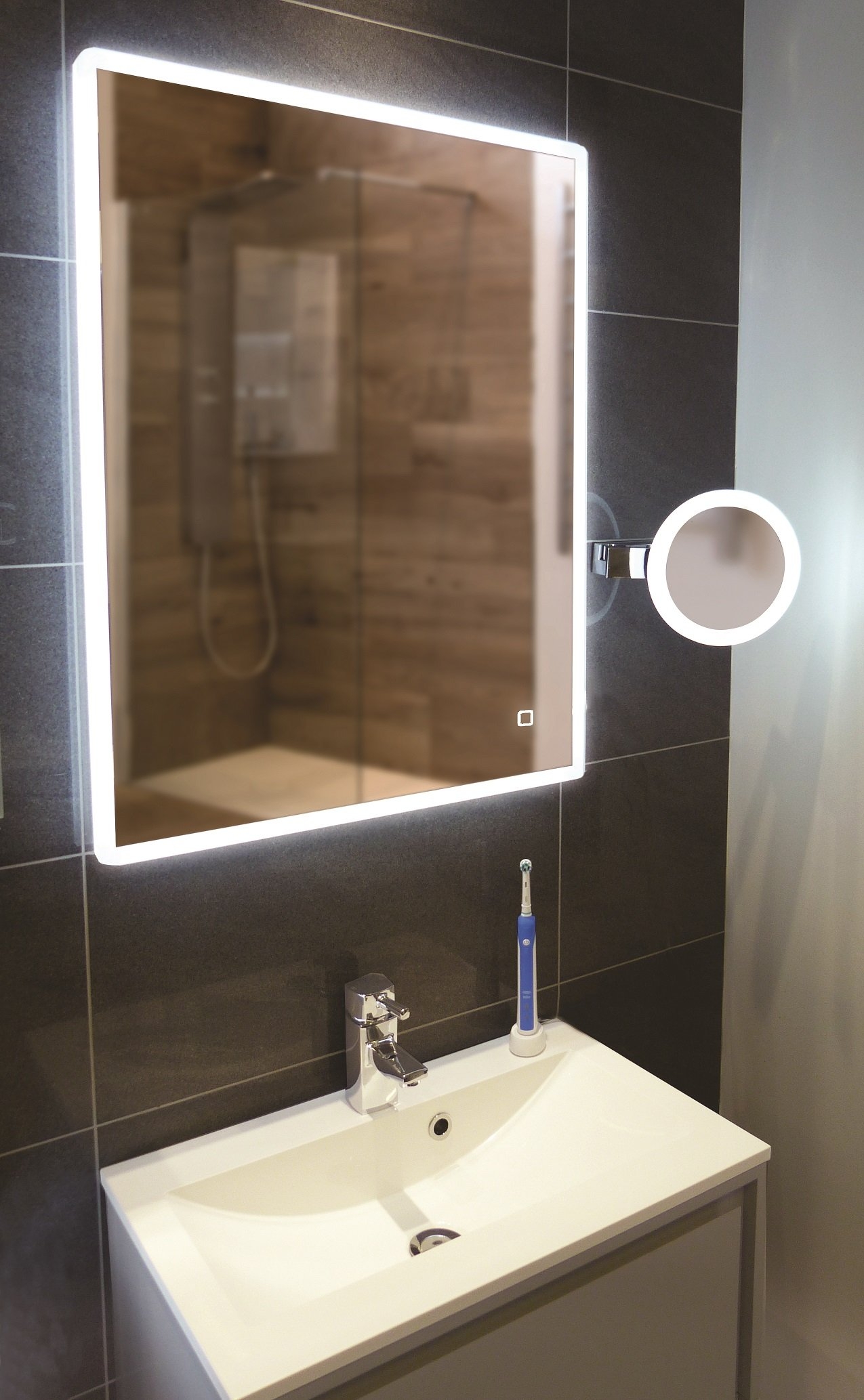 HiB Vega – Rectangular LED Illuminated Bathroom Mirror – Vega 60: H80 x W60 x D5.5cm – HiB LED Illuminated Bathroom Mirrors – Stylishly Sophisticated