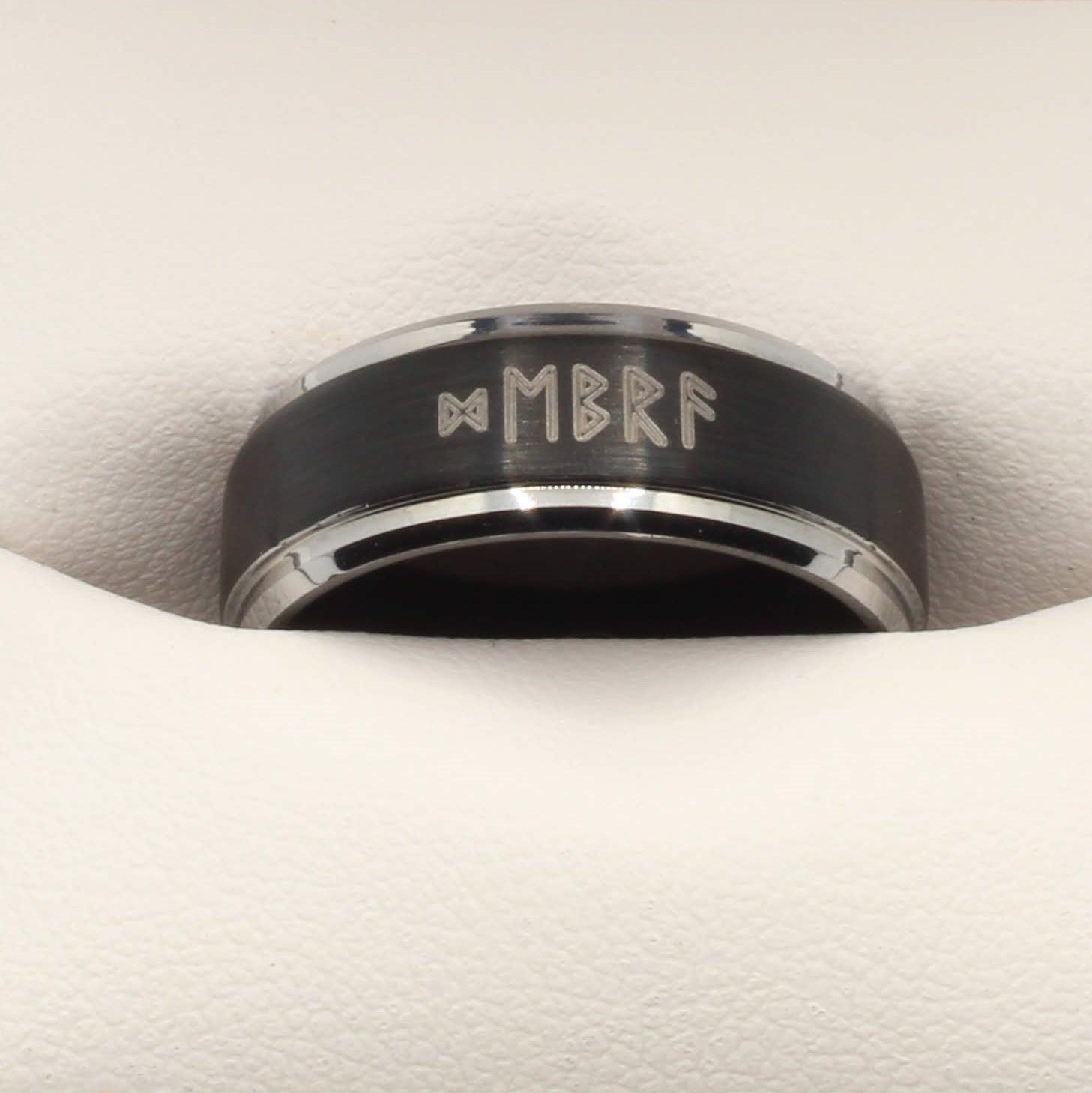 Personalised Viking Rune Black Silver Wonder Ring UK Z / US 12.5 / 8mm – Rock Solid Rings