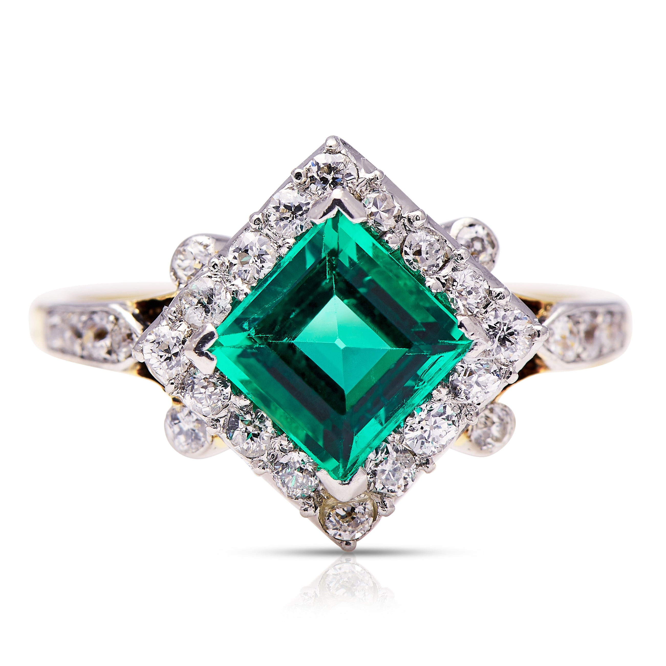 Exceptional, Edwardian, Colombian Emerald and Diamond Ring – Vintage Ring – Antique Ring Boutique