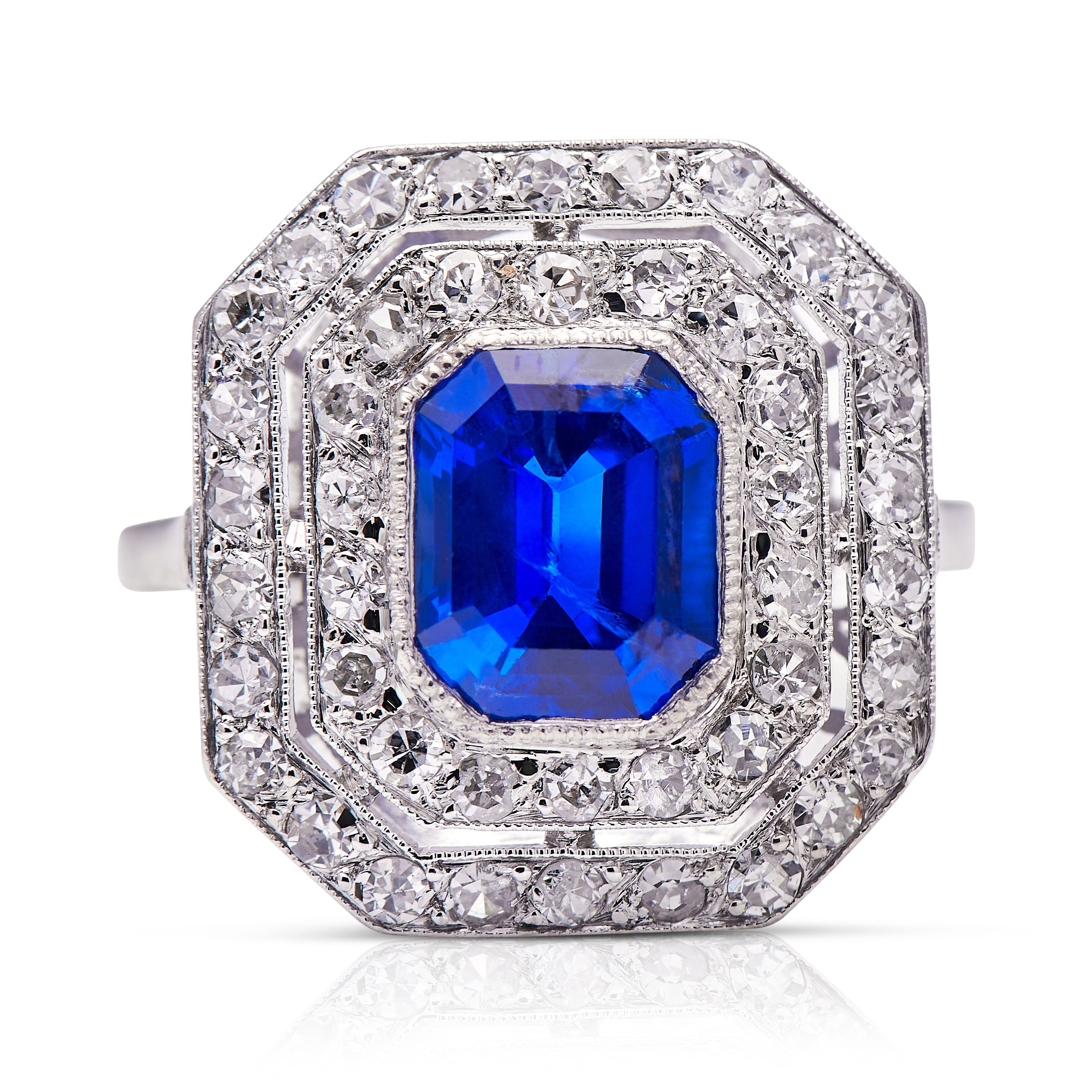 Art Deco, Platinum, Burmese Sapphire and Diamond Ring – Vintage Ring – Antique Ring Boutique