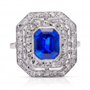Art Deco, Platinum, Burmese Sapphire and Diamond Ring – Vintage Ring – Antique Ring Boutique