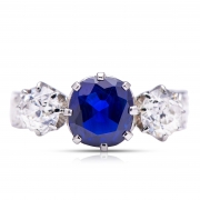 Engagement | Art Deco, French, Royal Blue Sapphire and Diamond Three Stone Ring – Vintage Ring – Antique Ring Boutique