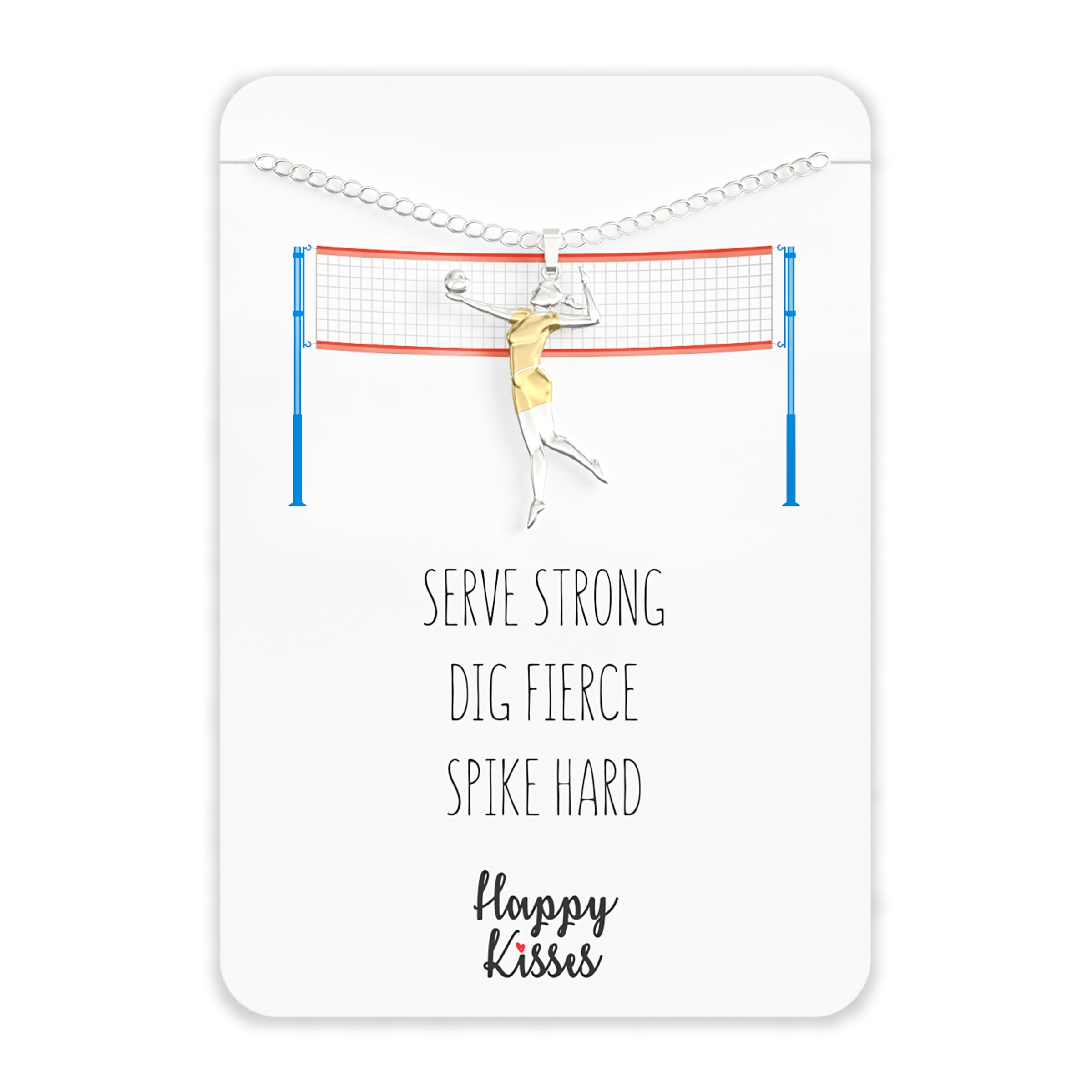 Volleyball Gift Necklace – Cute Volleyball Player Pendant Charm For Girls & Teens on a Volleyball Team – Inspirational Message Card – Happy Kisses