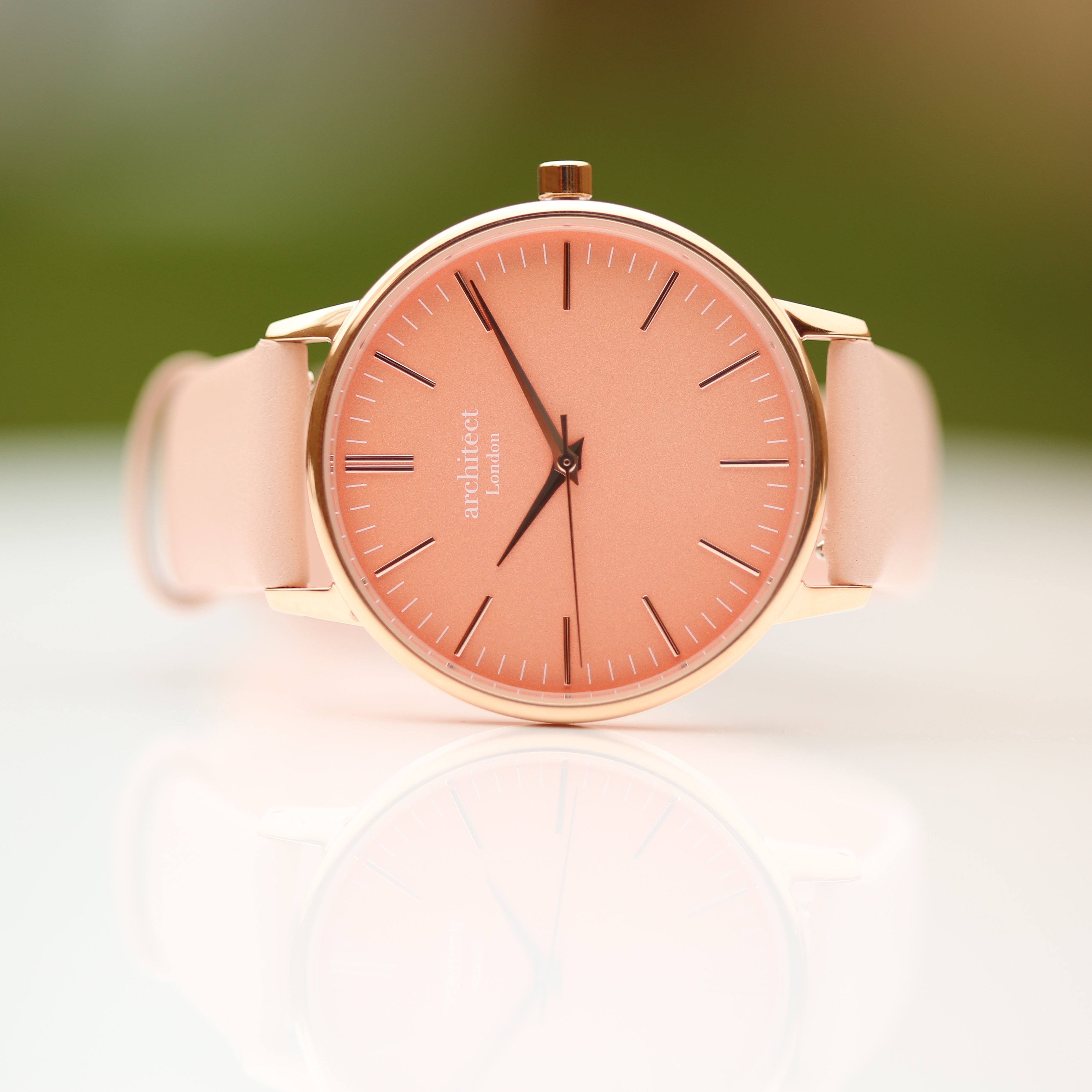 Ladies Architēct Coral – Handwritten Engraving – Light Pink Strap – Genuine Leather / Stainless Steel – Architect Watches