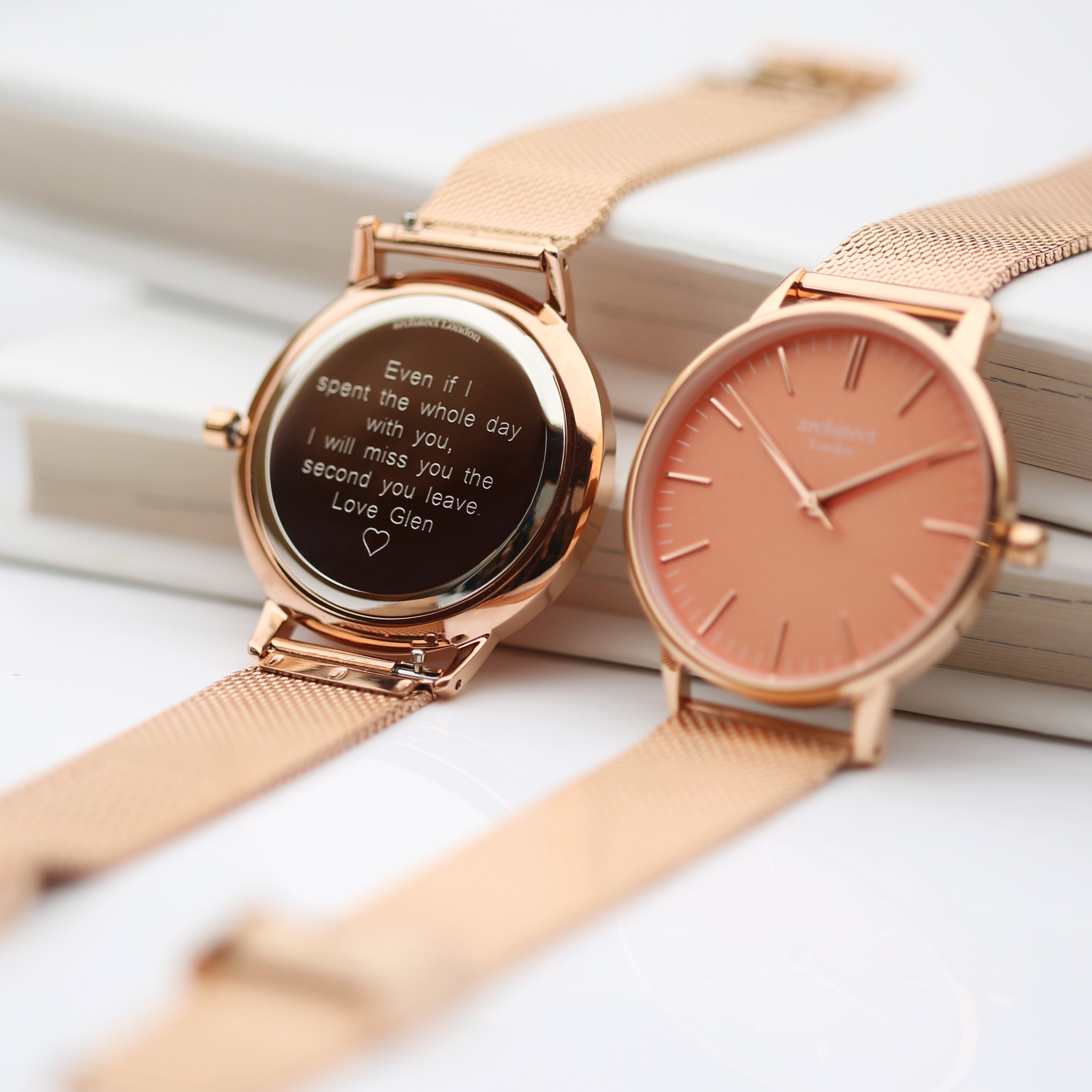 Ladies Architēct Coral – Modern Font Engraving – Rose Gold Mesh Strap – Stainless Steel – Architect Watches