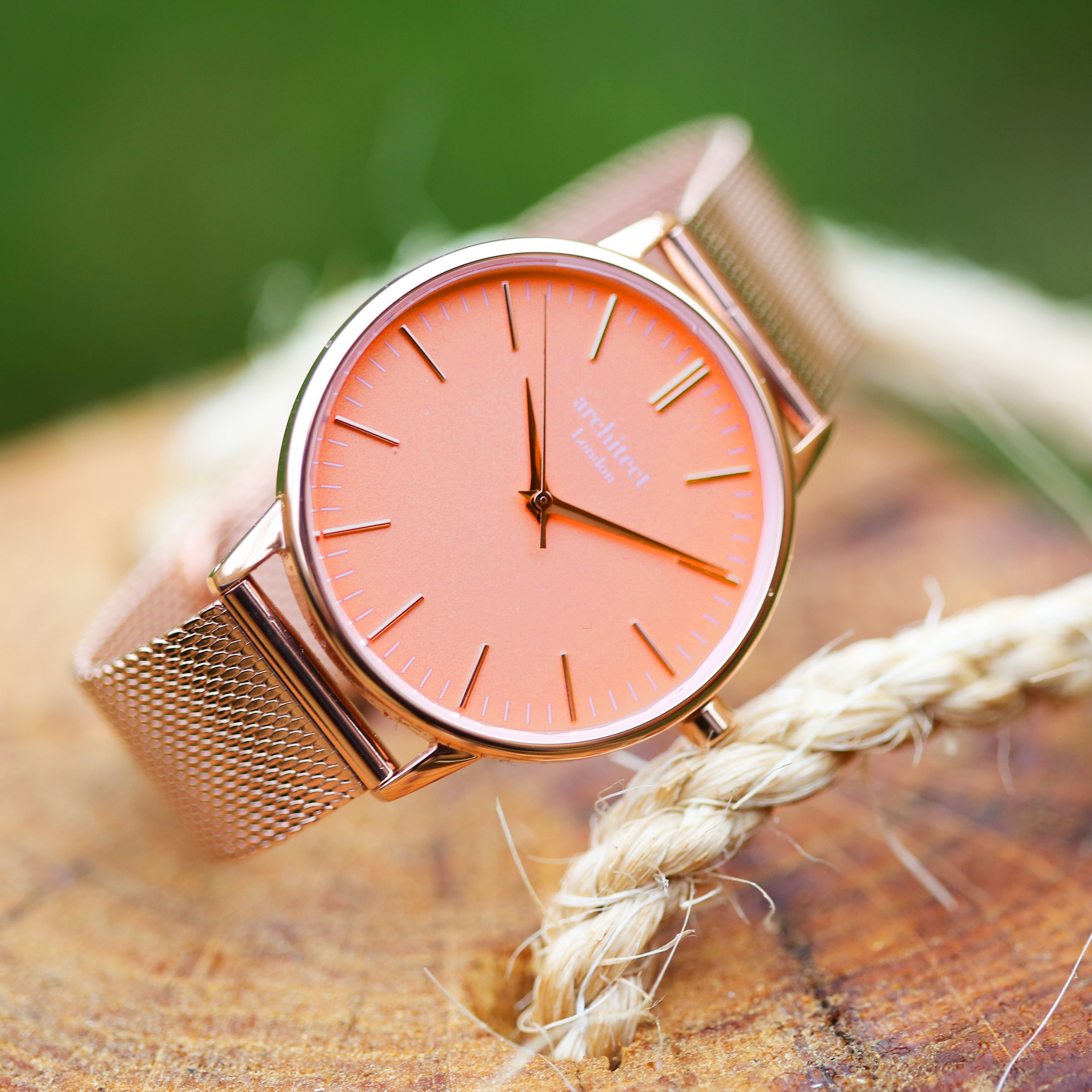 Ladies Architēct Coral – Handwritten Engraving – Rose Gold Mesh Strap – Stainless Steel – Architect Watches