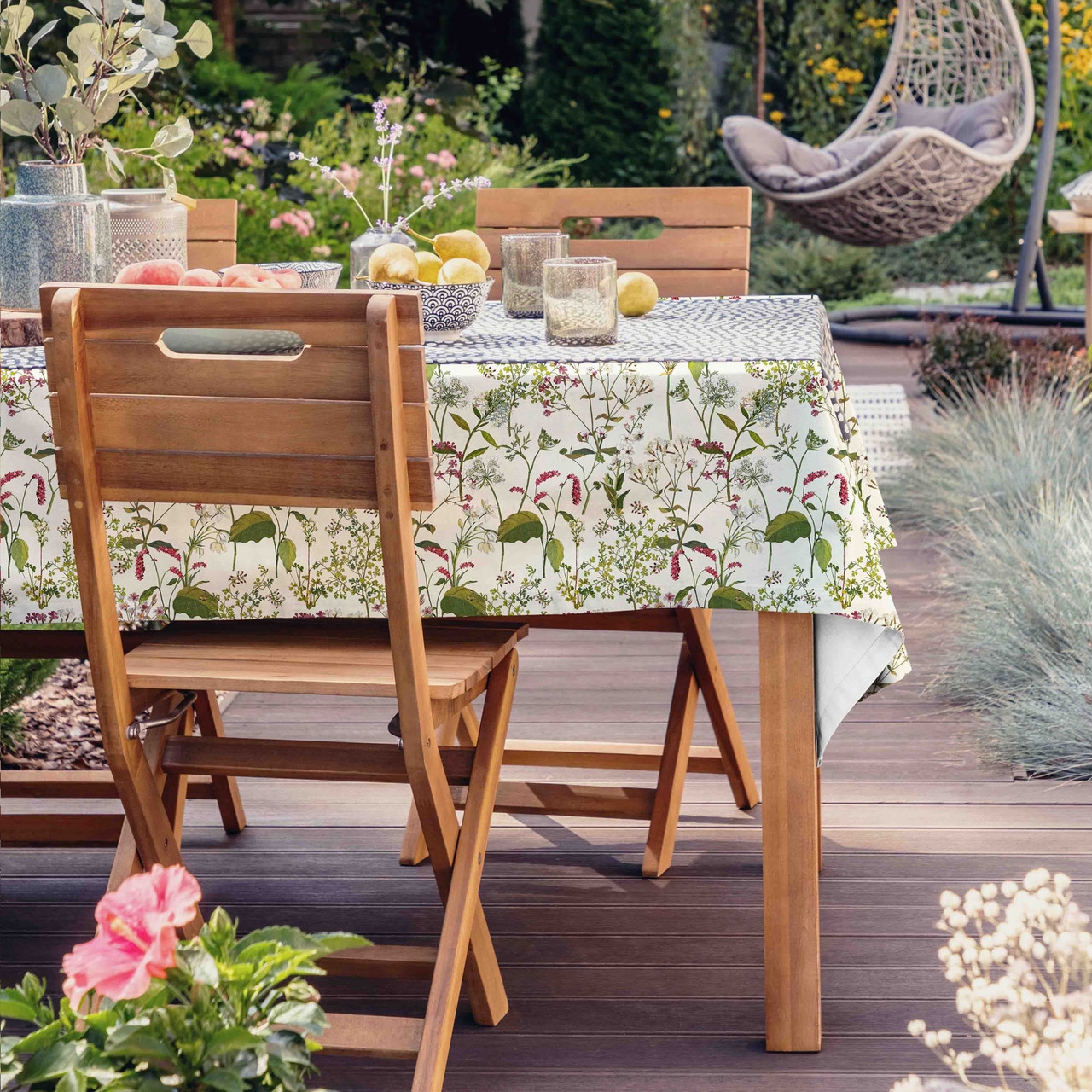 Celina Digby Luxury Outdoor Garden Tablecloth AVAILABLE IN 5 SIZES – Optional Centre Hole for Parasol Welsh Meadow Cream LARGE (220cm x 140cm)