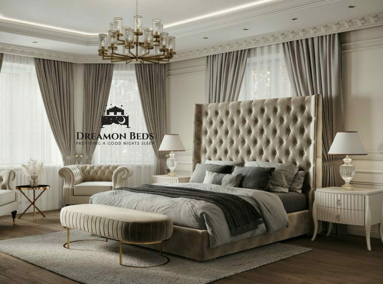 Scarlett Wingback Bed Frame Available With Ottoman Storage Or Divan Storage – Endless Customisation – Choice Of 25 Colours & Materials – Dreamon Beds