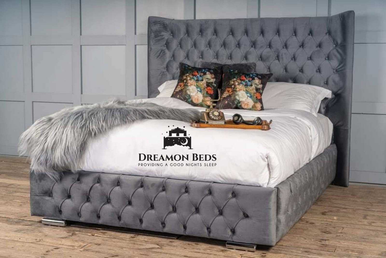 Amelia Wingback Bed Frame Available With Ottoman Storage – Choice Of 25 Colours With Varying Materials – Dreamon Beds