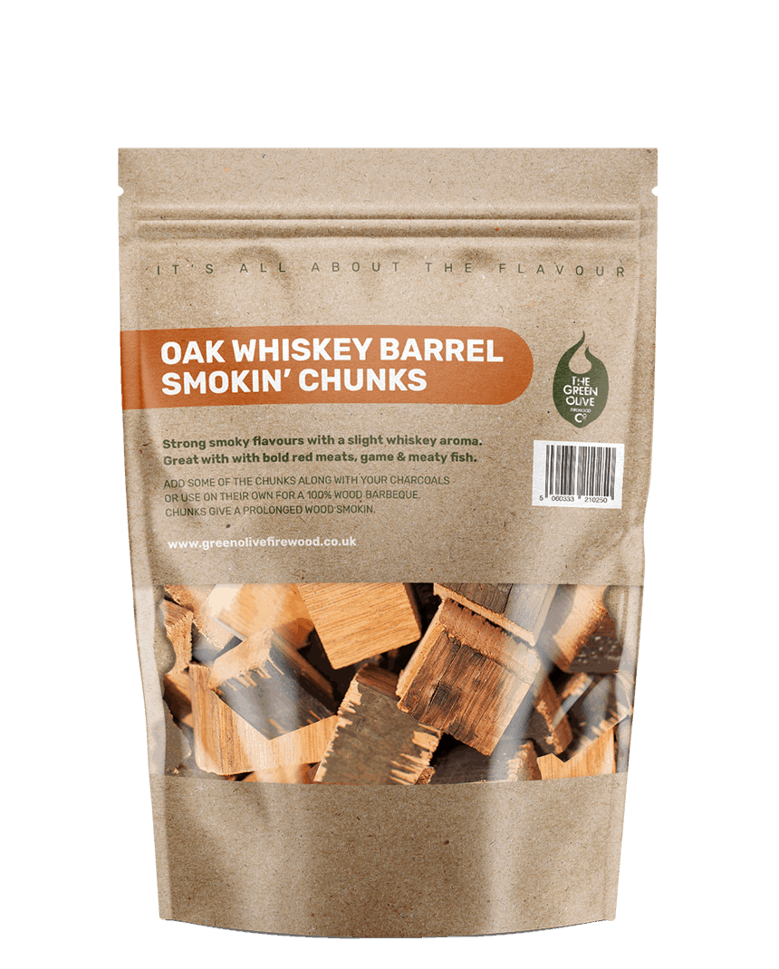 Oak Whiskey Barrel Smokin’ Chunks – Single 5ltr. Pack – Smokin’ – Green Olive Firewood