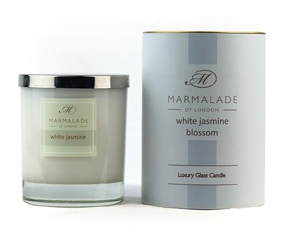 Marmalade of London White Jasmine Blossom Glass Candle & Gift Box – 50hrs Burn