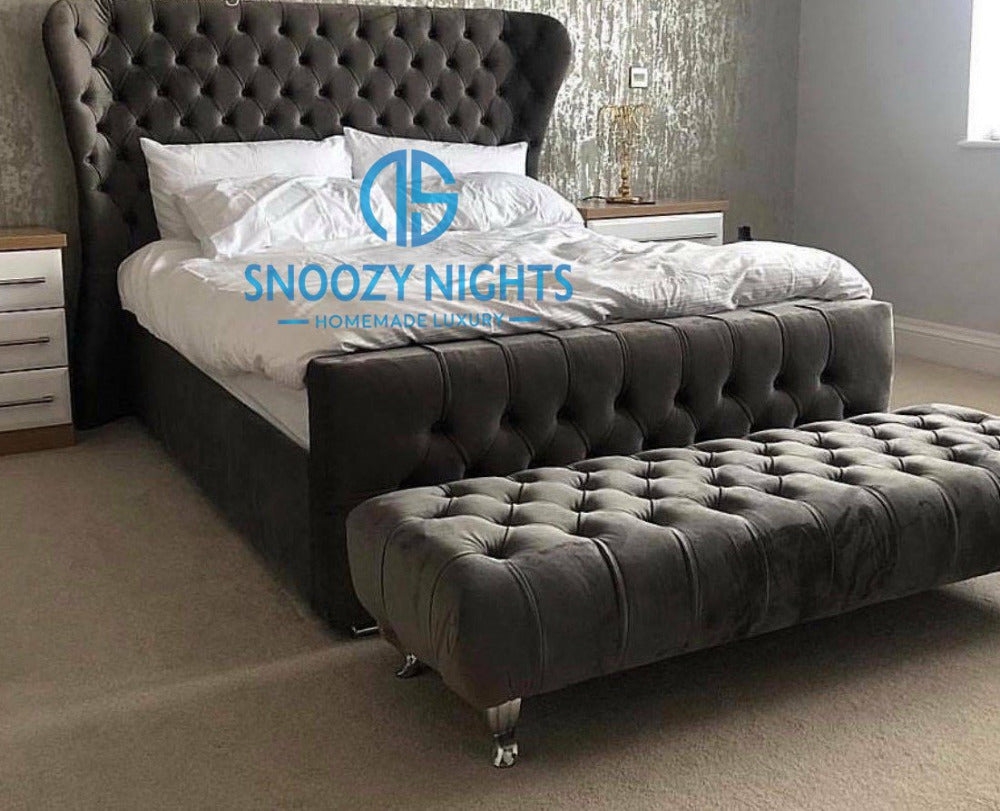 Nadine Wide Wingback Curved Bed Frame Available with Storage Options – (D#K0OCYSZ) – Snoozy Nights