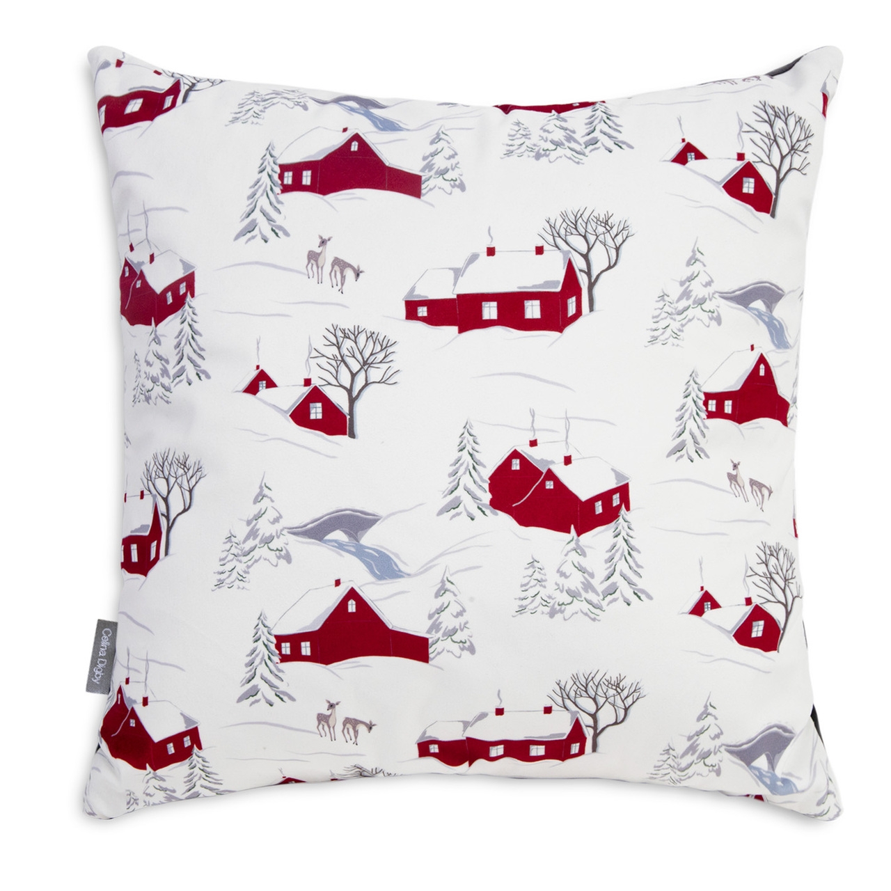 Celina Digby Luxury Christmas Velvet Cushion – Winter Village Available in 2 Sizes Standard (45cm) Feather Filling