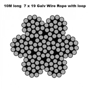 10 M Long  7 X 19 Galvanised Wire Rope With Loop – 3mm X 10M – Wire Rope – Silver – Galvanised Steel