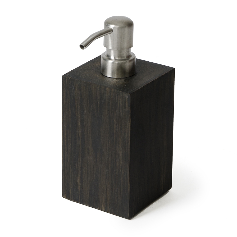Wireworks – Mezza Soap Dispenser – Dark Oak – Black / Chrome – Oak – 7.5cm x 7.5cm x 18cm