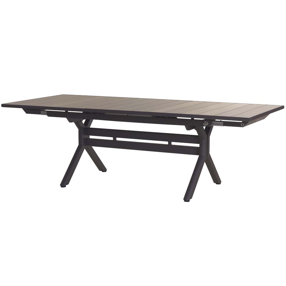 Les Jardins – Xenah Extendable Dining Table – Brown Legs & Rust Top – Brown / Black – High Pressure Laminate Slate / Aluminium  – 243cm x 105cm