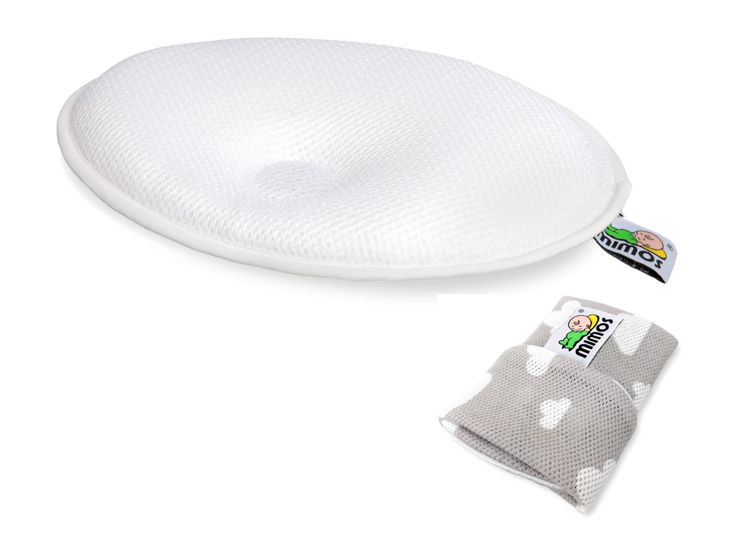 Mimos Pillow Bundle – 2 Items – Pillow and a Cover (Grey Cloud) XS (Head Circumference Less than 37 cm)
