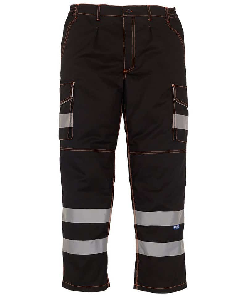 Yoko Hi-Vis Polycotton Cargo Trousers With Kneepad Pockets (HV018T/3M) – Black – 44 Reg – Uniforms Online