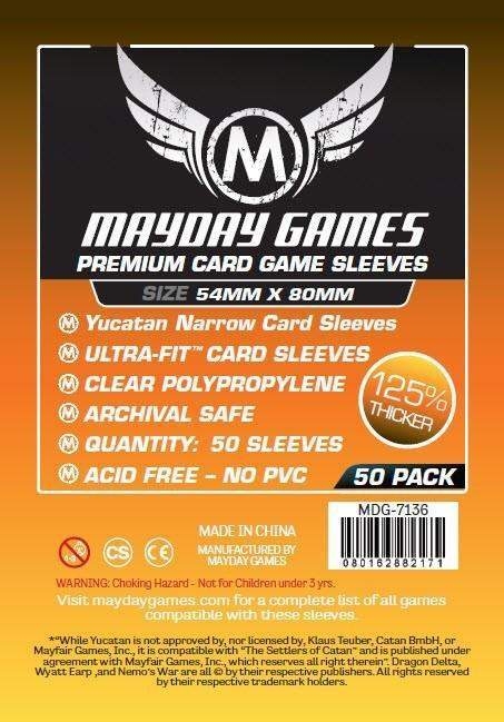 50 x Mayday Games Premium Clear Yucatan Narrow Card Sleeves (54mm x 80mm) – Red Rock Games
