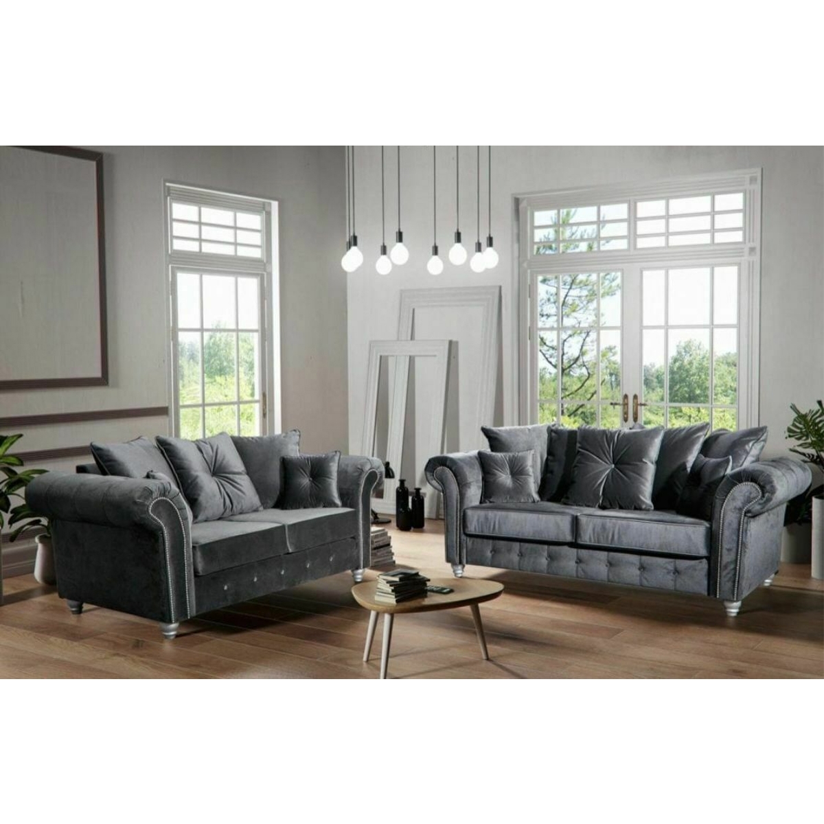 Zoey Plush Velvet Sofa Suite Grey – The Online Sofa Shop