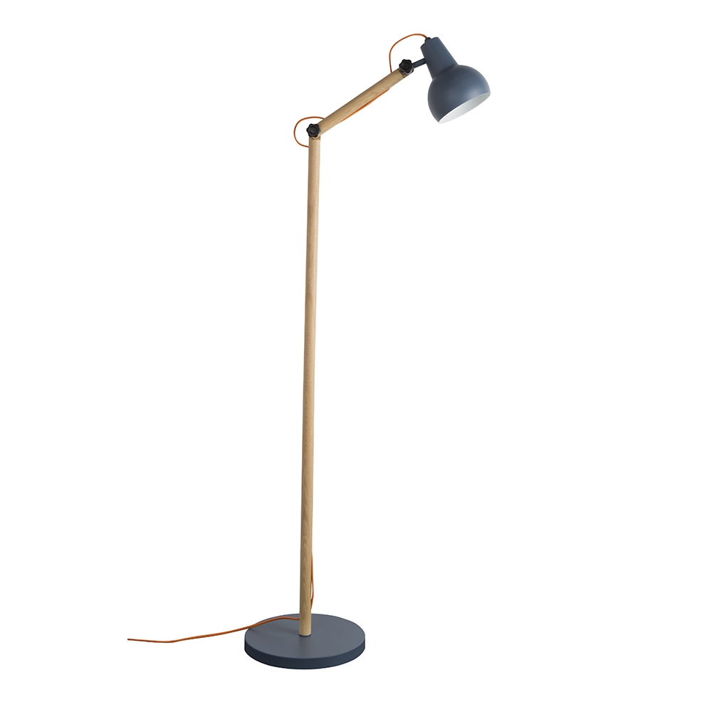 Zuiver – Study Floor Lamp – Dark Grey – Blue / Light Brown – Powder Coated Steel / Oak – 59cm x 30cm x 166cm