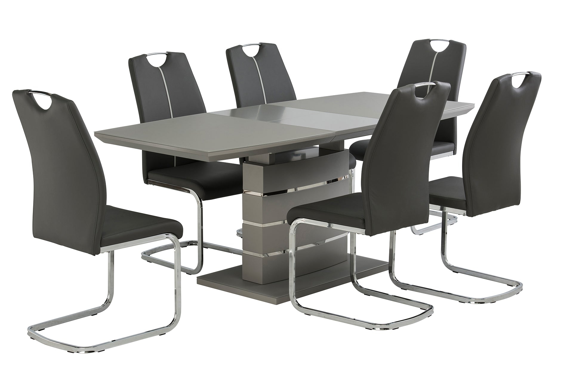 Argentina Grey Extendable Dining Table Set On Matt Finish Paint 6 Chairs, 1 Table 6 Chair Set