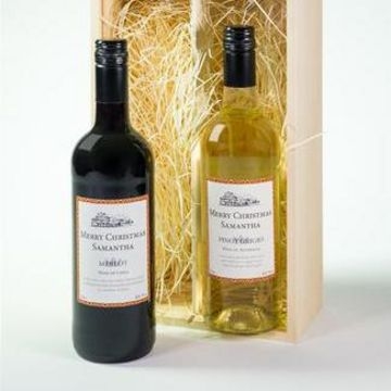 A Gift Box With Two Bottles Of Wine Merlot And Pinot Grigio