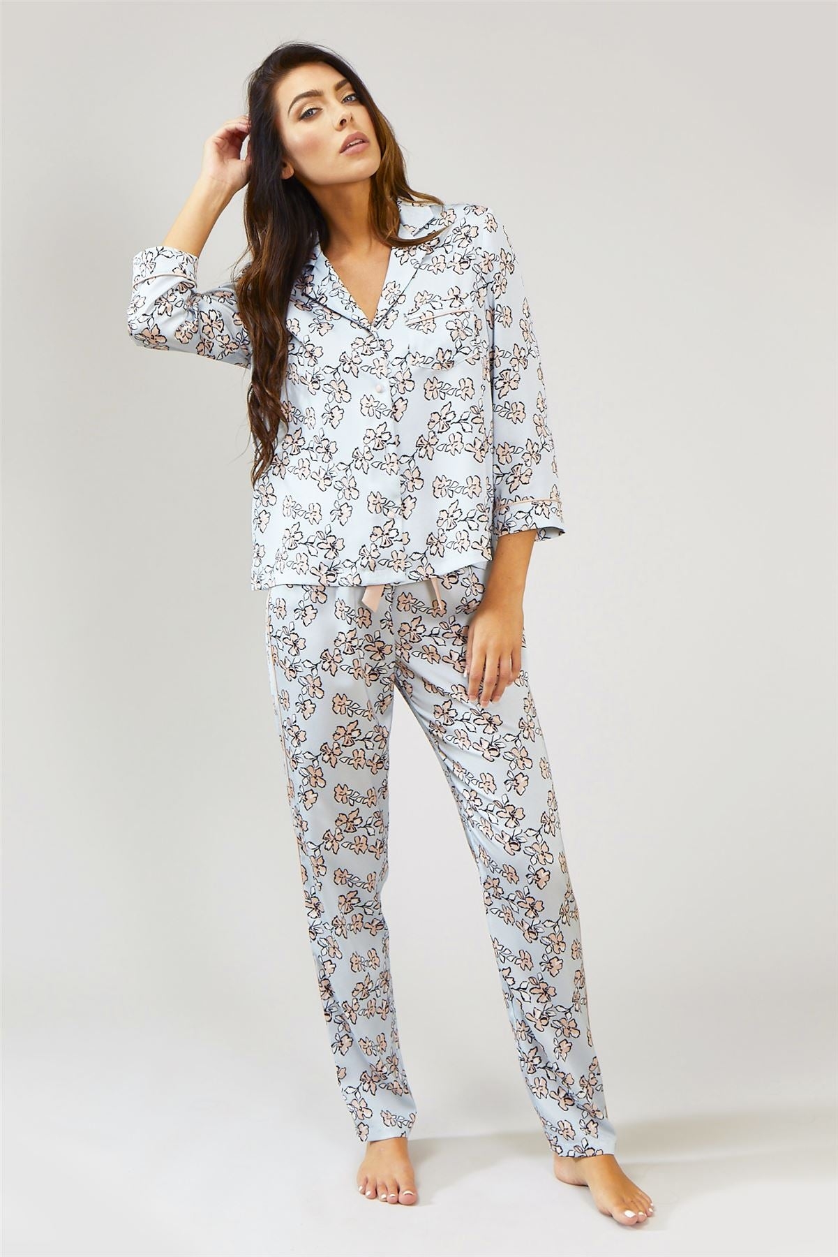 Floral Pyjama Trousers | Women’s Nightwear | Pretty You London UK 8-10 / Duck Egg