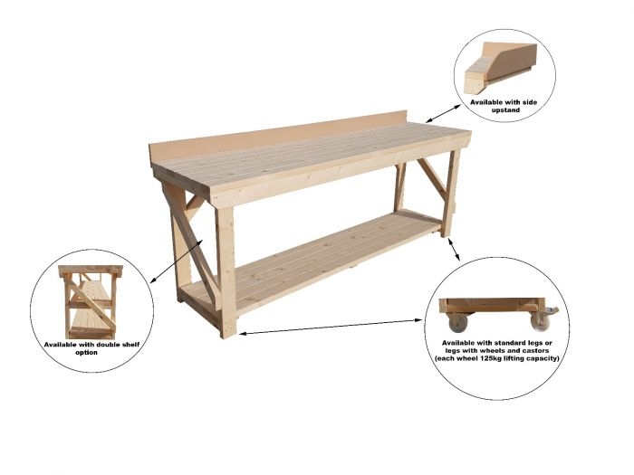 Kiln-dry Wooden Workbench With 10cm Rear And Side MDF Upstands – 4Ft to 8Ft – Heavy Duty