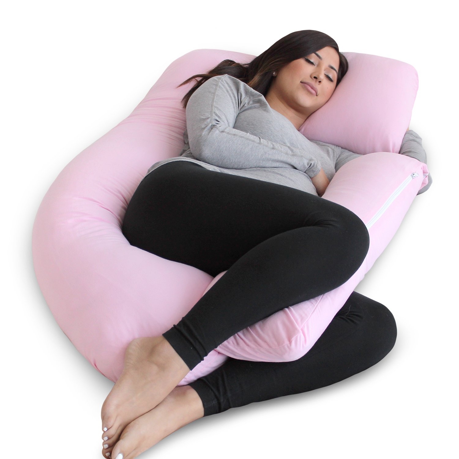 Pharmedoc – U-Shape Pregnancy Pillow – Ideal For Nursing / Breastfeeding & General Maternity Uses – Light Pink – Cotton – 145cm x 76cm x 18 cm