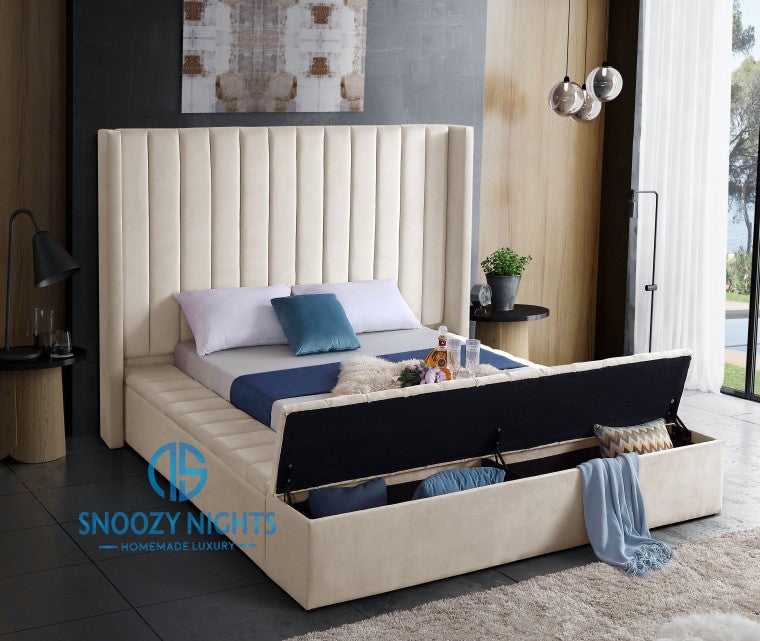 Norah Panelled Wingback Ambassador Bed Frame with optional storage – Snoozy Nights