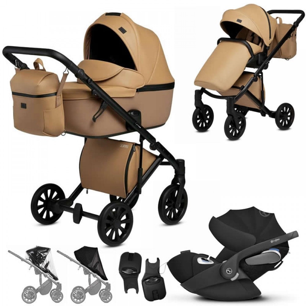 Anex E-Type 3 in 1 Travel System & Cybex Cloud Z Car Seat- Caramel – CrN-13-CLDZ Fur Hood Trim – Grey – Deep Black – Cybex Base Z – For Your Baby